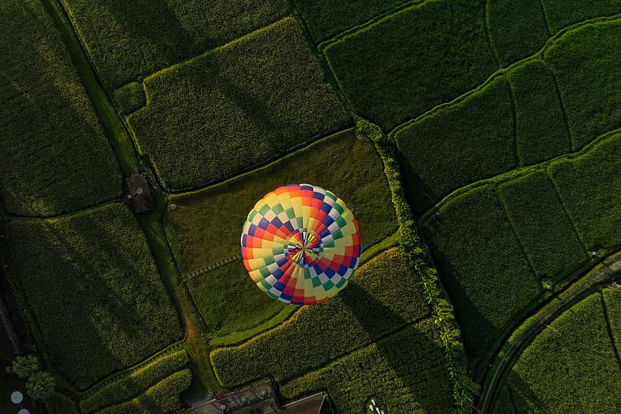 Bali: Private Hot-Air Balloon Ride - Views over Ubud’s rice fields and toward Mount Agung