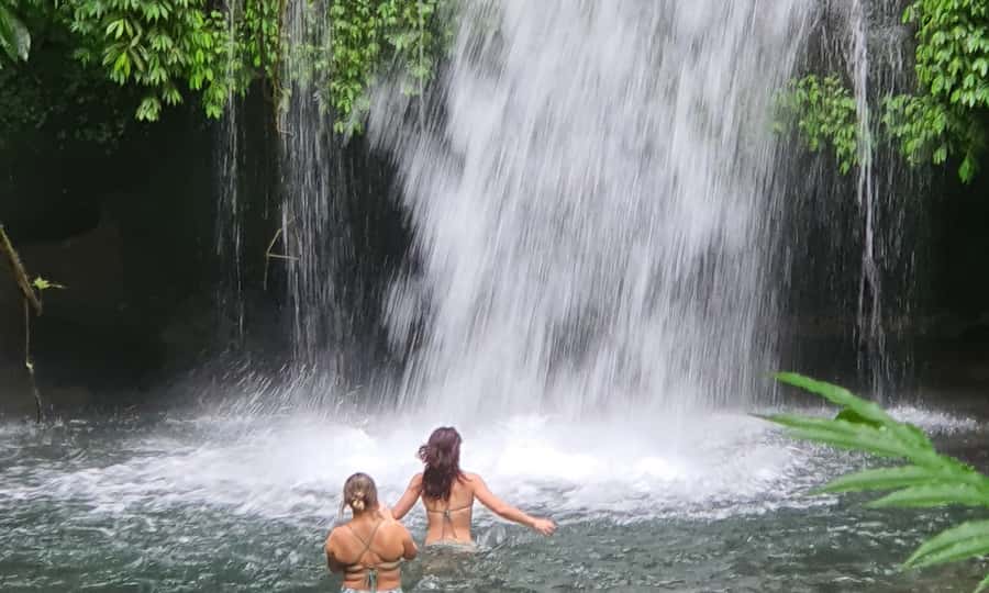 Bali: Temple Lake, Jungle Waterfall, Rice Field & Tanah Lot - Banyumala Twin Waterfalls, bamboo steps to a quiet turquoise pool