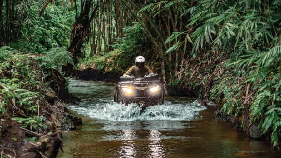 Bali: Waterfall Gorilla Cave ATV & Ubud Rafting Trip & Lunch - KingKong Face Cave ATV: bamboo, caves, and real off-road variety
