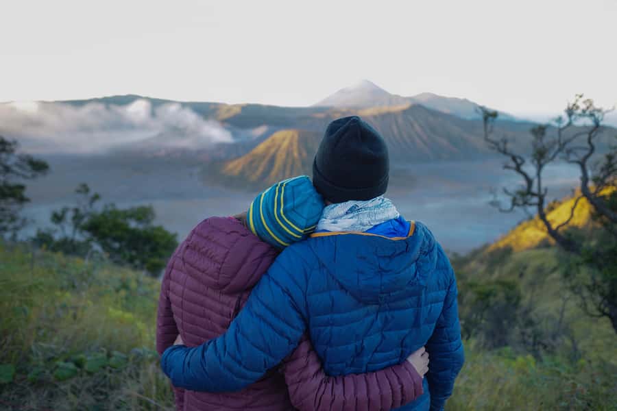 Shared Bromo Tour start from Malang - Inside Bromo Tengger Semeru National Park: walking, aerial views, and the long morning wait
