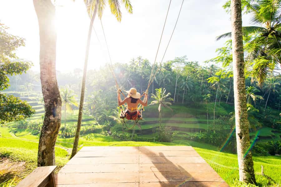 Ubud: Gorilla Face Quad Bike, Jungle Swing, Waterfall & Meal - Goa Raja Waterfall, the sun rays, and what to watch for on wet rocks