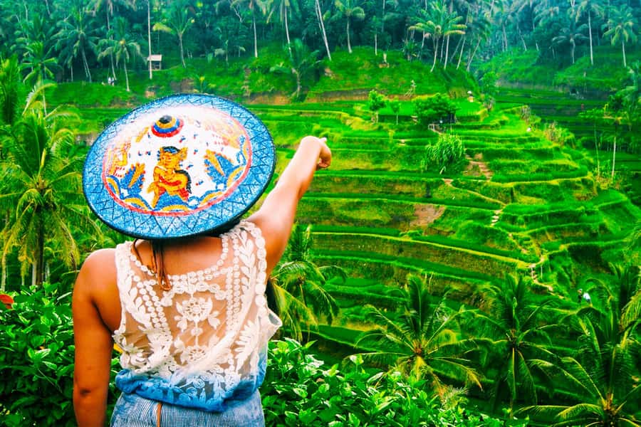Ubud: Waterfall, Rice Terraces & Monkey Forest Private Tour - Tegenungan Waterfall: fresh spray, stairs, and towel planning