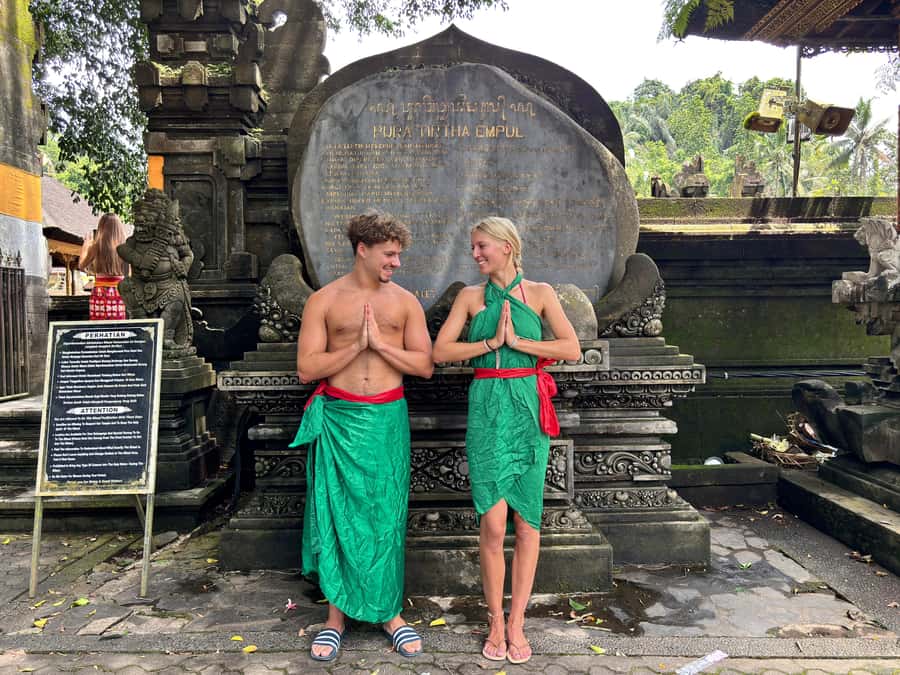 Ubud: Waterfalls, Water Temple & Rice Terraces Private Tour - Tirta Empul: purification, sarongs, and queue strategy